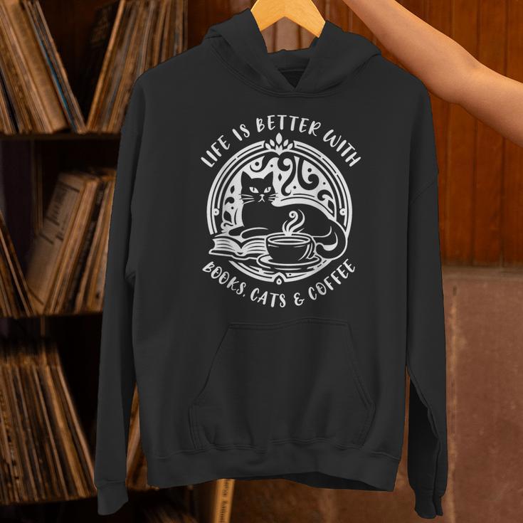 Cat Book And Coffee Make Life Beautiful Cat Mum Unisex Hoodie