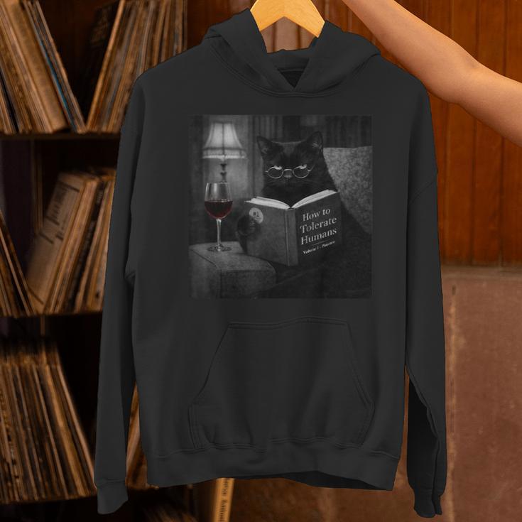 Cat Reading Book Retro Cat Photo Humor Unisex Hoodie