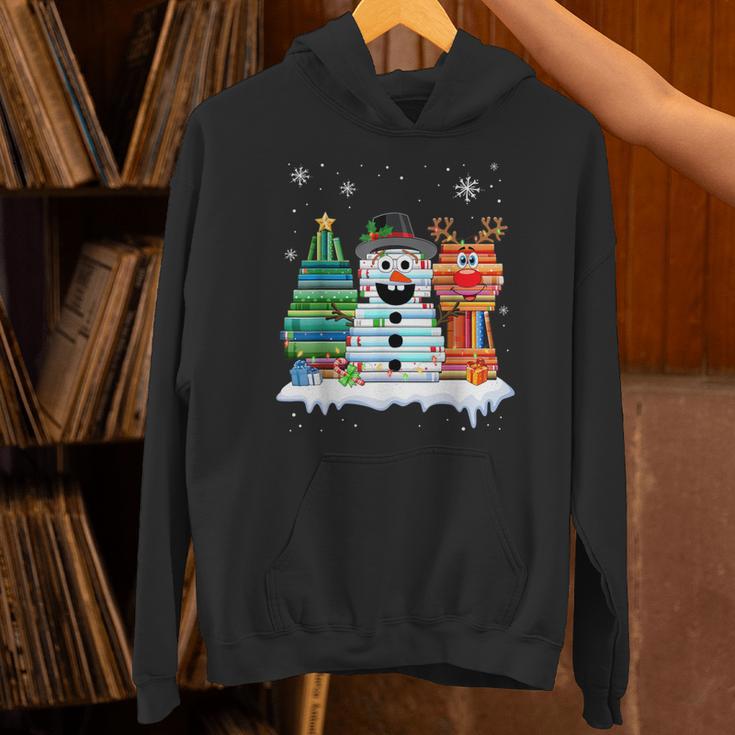 Christmas Tree Snowman Reindeer Book Stack Tee Librarian Unisex Hoodie