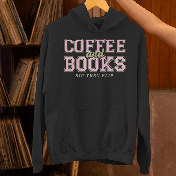 Coffee And Books Sip Then Flip Retro Varsity Reading Unisex Hoodie Coffee And Books Sip Then Flip Retro Varsity Reading Unisex Hoodie