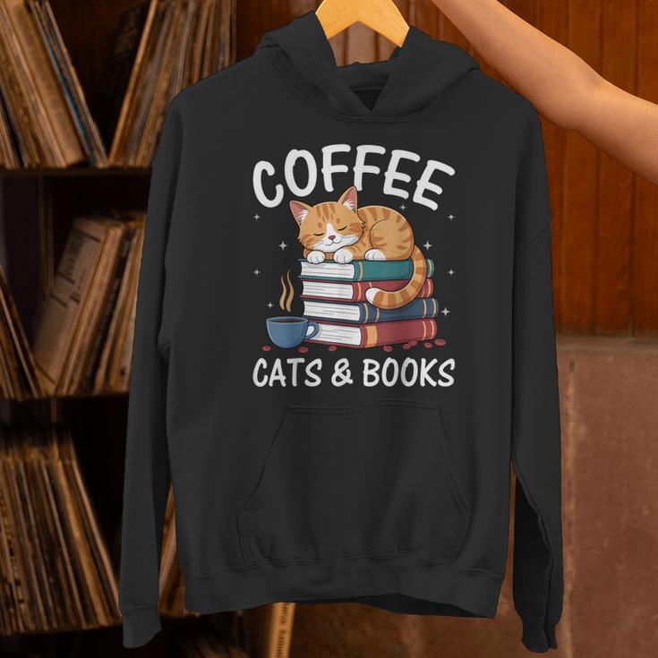 Coffee Cats And Books Cute Kitten Reading Unisex Hoodie