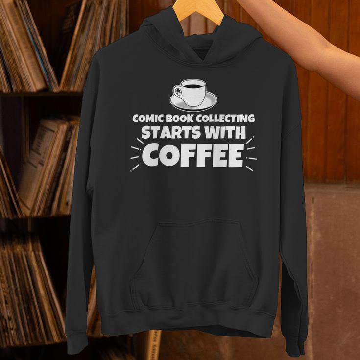 Comic Book Collecting Starts With Coffee Funny Unisex Hoodie Comic Book Collecting Starts With Coffee Funny Unisex Hoodie
