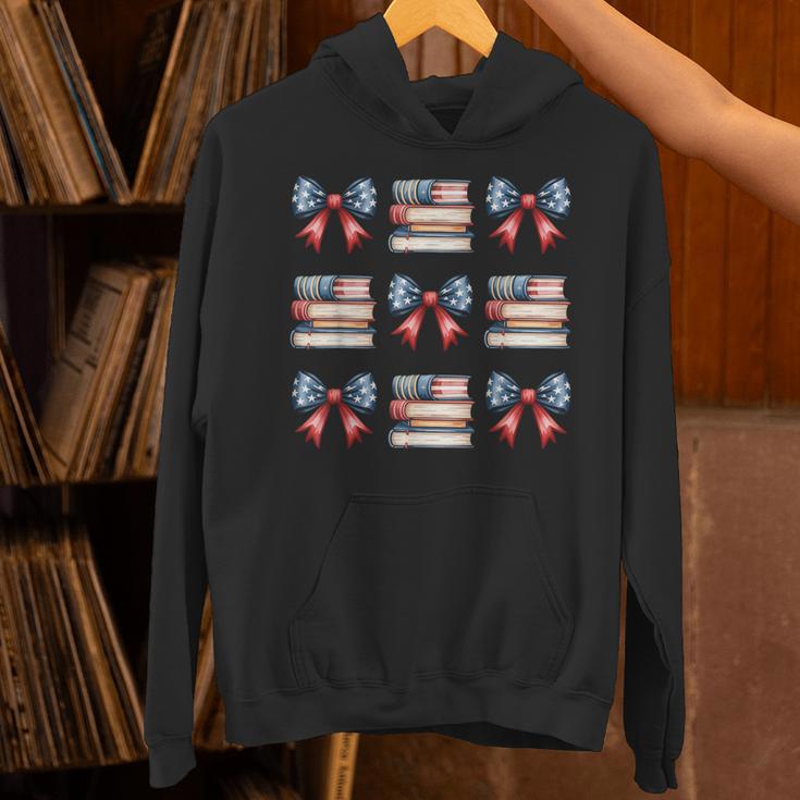 Coquette Bow Book US Flag 4th Of July Librarian Bookworm Unisex Hoodie Coquette Bow Book US Flag 4th Of July Librarian Bookworm Unisex Hoodie