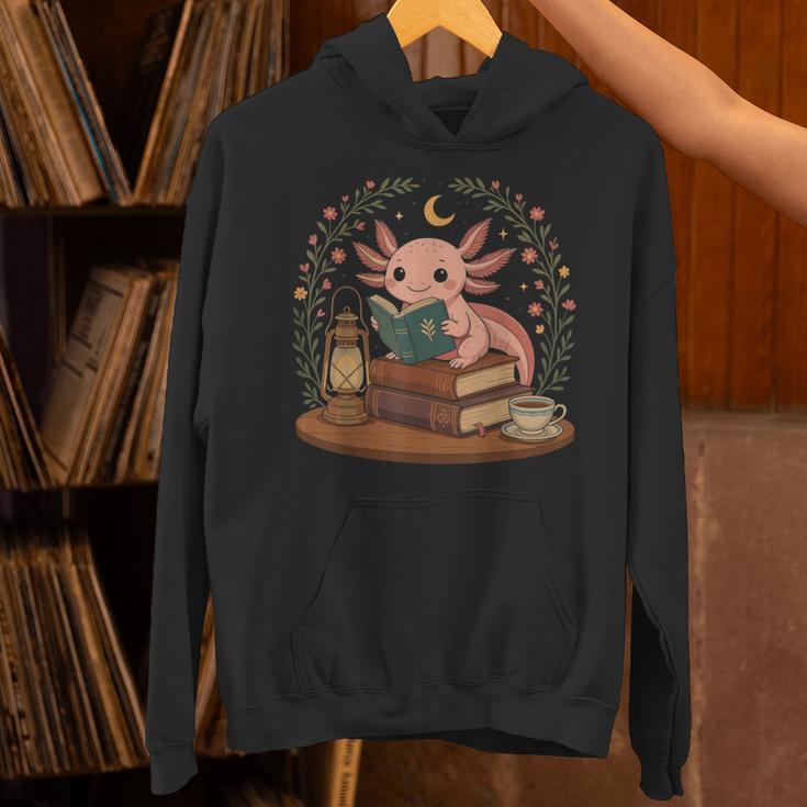 Cute Axolotl Reading Books Cozy Bookworm Unisex Hoodie
