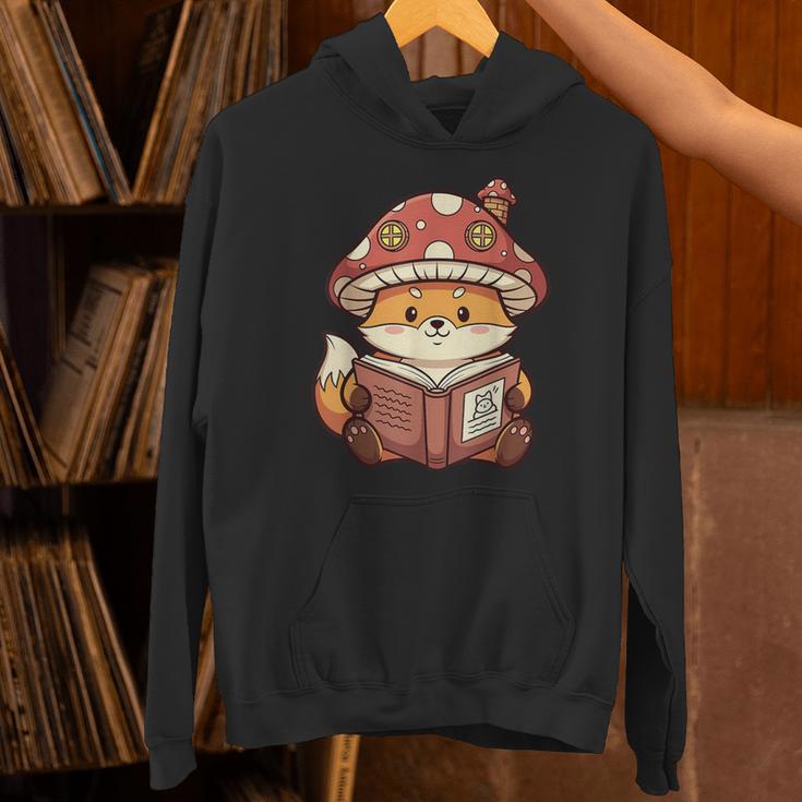 Cute Shiba Inu Mushroom Hat Reading Book Art Unisex Hoodie