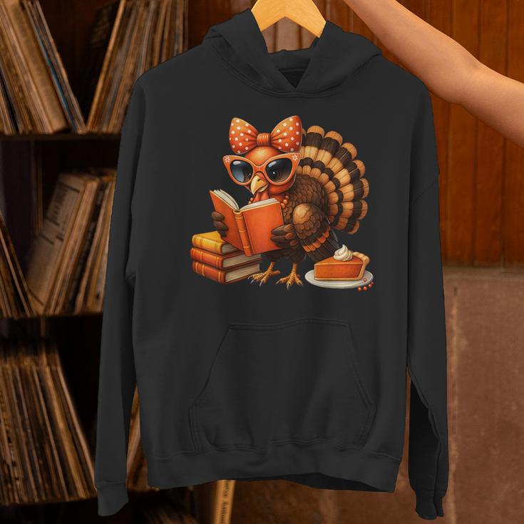 Cute Turkey Reading Book Lovers Bow Thanksgiving Unisex Hoodie
