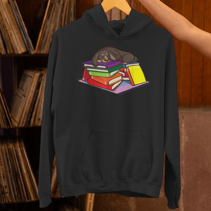 Dachshund Book Reading Lovers Bookworm Girls Teachers Unisex Hoodie