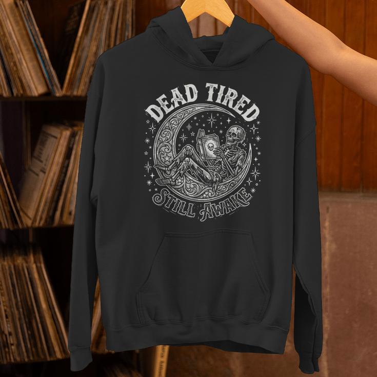 Dead Tired Still Awake Skeleton Moon Reading Unisex Hoodie