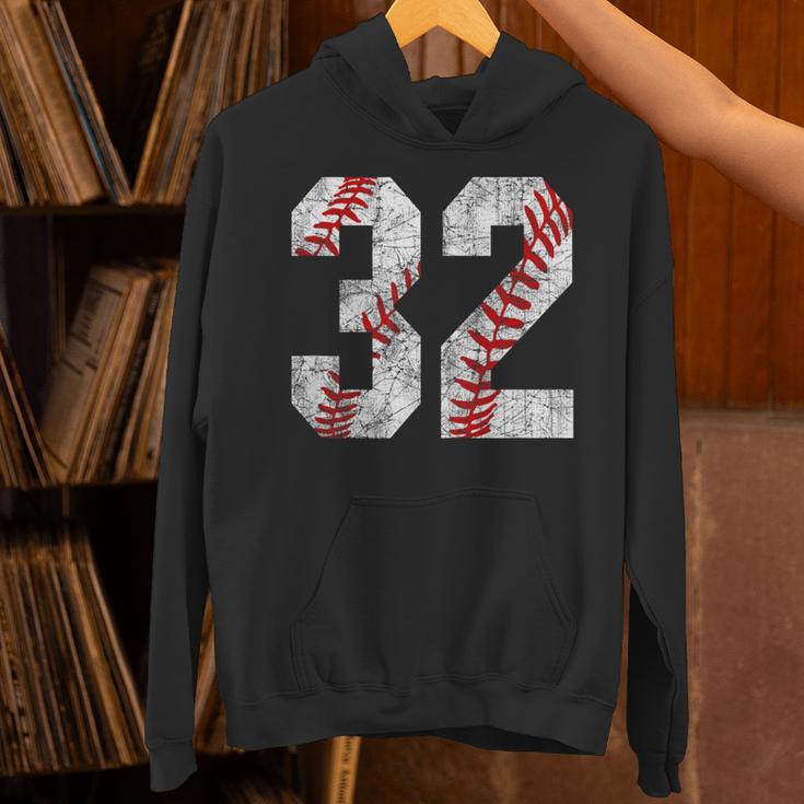 Distressed Baseball Number 32 Jersey Uniform Player Fan Unisex Hoodie Distressed Baseball Number 32 Jersey Uniform Player Fan Unisex Hoodie