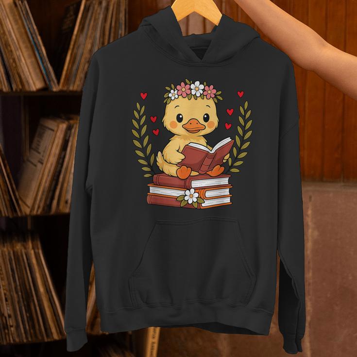 Duck Reading Book Graphic Duck With Book Floral Unisex Hoodie Duck Reading Book Graphic Duck With Book Floral Unisex Hoodie