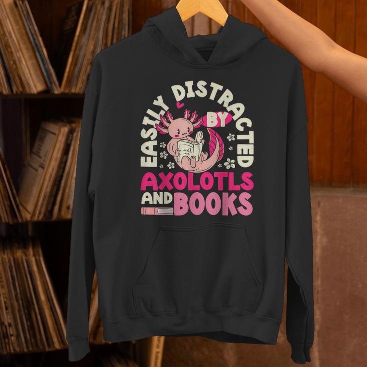 Easily Distracted By Axolotls And Books Cute Animal Lover Unisex Hoodie
