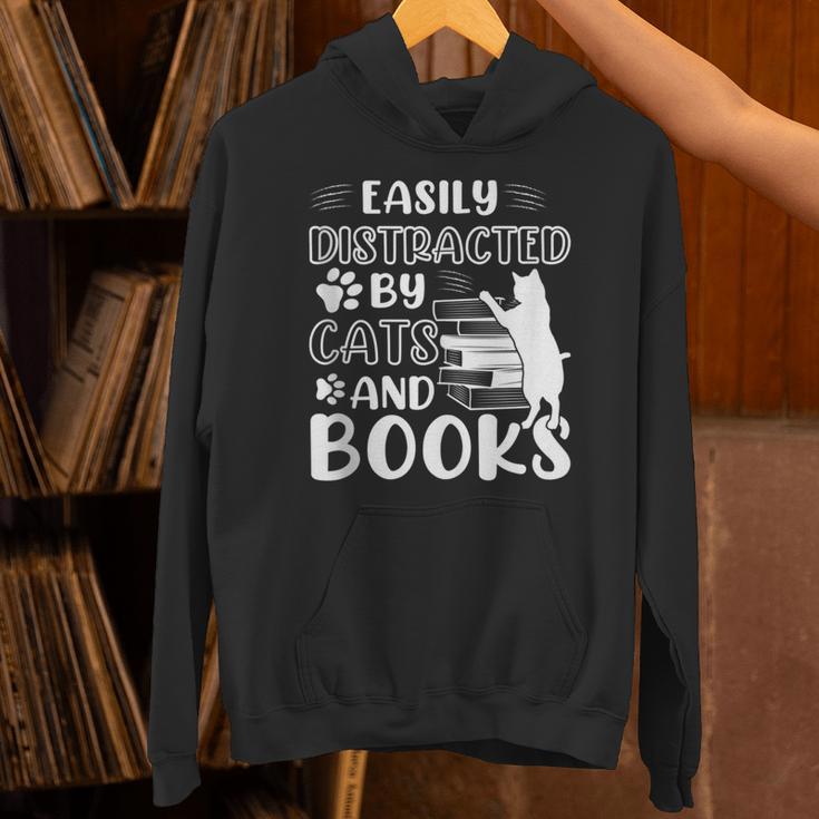 Easily Distracted By Cats And Books Cats & Book Lovers Unisex Hoodie