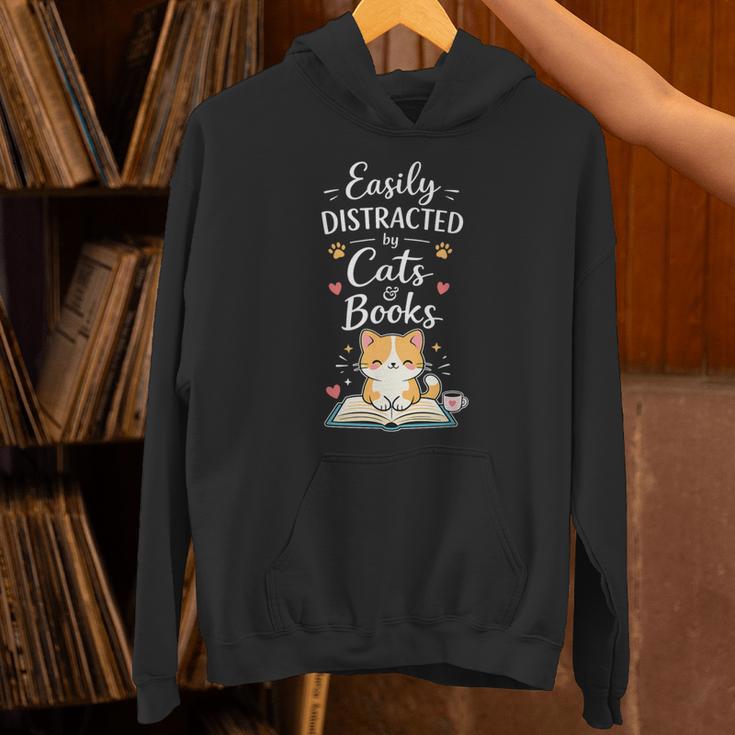 Easily Distracted By Cats And Books Cat & Book Lover Unisex Hoodie Easily Distracted By Cats And Books Cat & Book Lover Unisex Hoodie