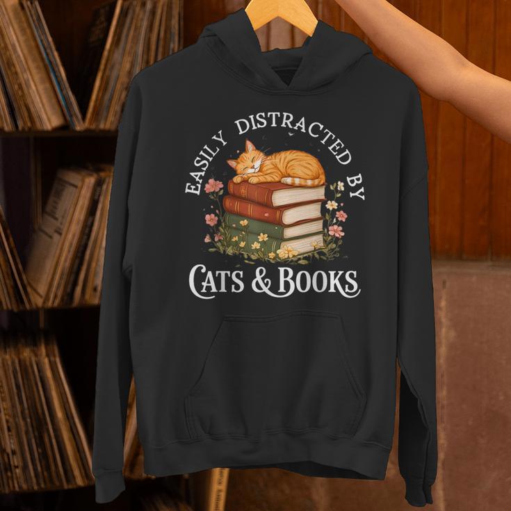 Easily Distracted By Cats And Books Cat And Book Lover Unisex Hoodie