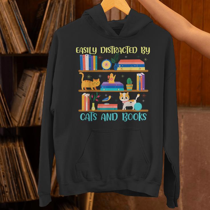 Easily Distracted By Cats And Books Cat Book Lovers Bookworm Unisex Hoodie Easily Distracted By Cats And Books Cat Book Lovers Bookworm Unisex Hoodie