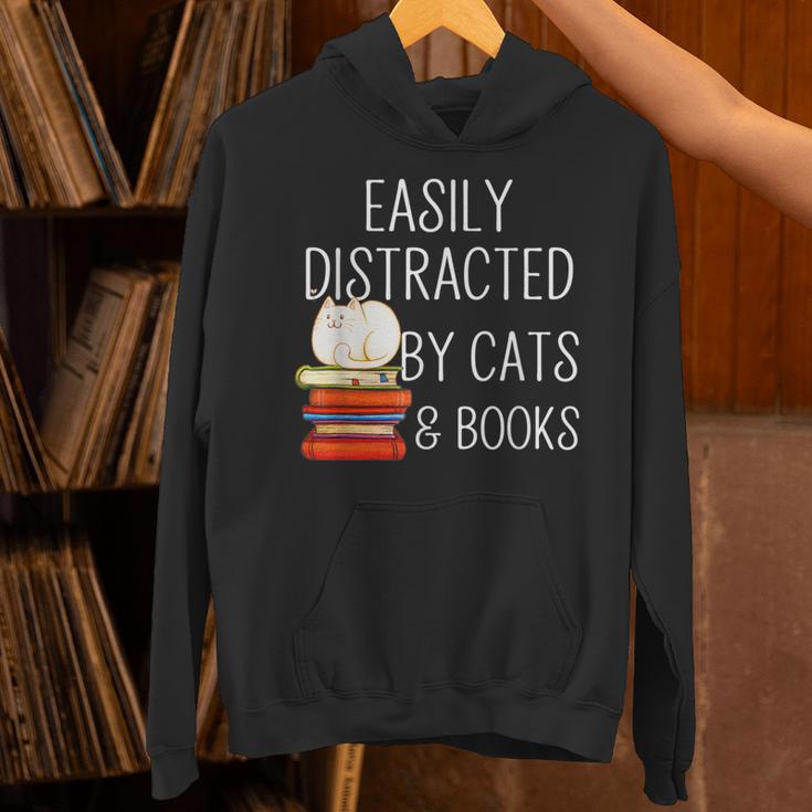 Easily Distracted By Cats And Books Cute Book Lover Unisex Hoodie Easily Distracted By Cats And Books Cute Book Lover Unisex Hoodie