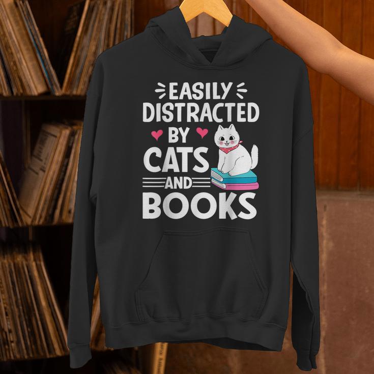 Easily Distracted By Cats And Books Cute Cat And Book Lovers Unisex Hoodie Easily Distracted By Cats And Books Cute Cat And Book Lovers Unisex Hoodie