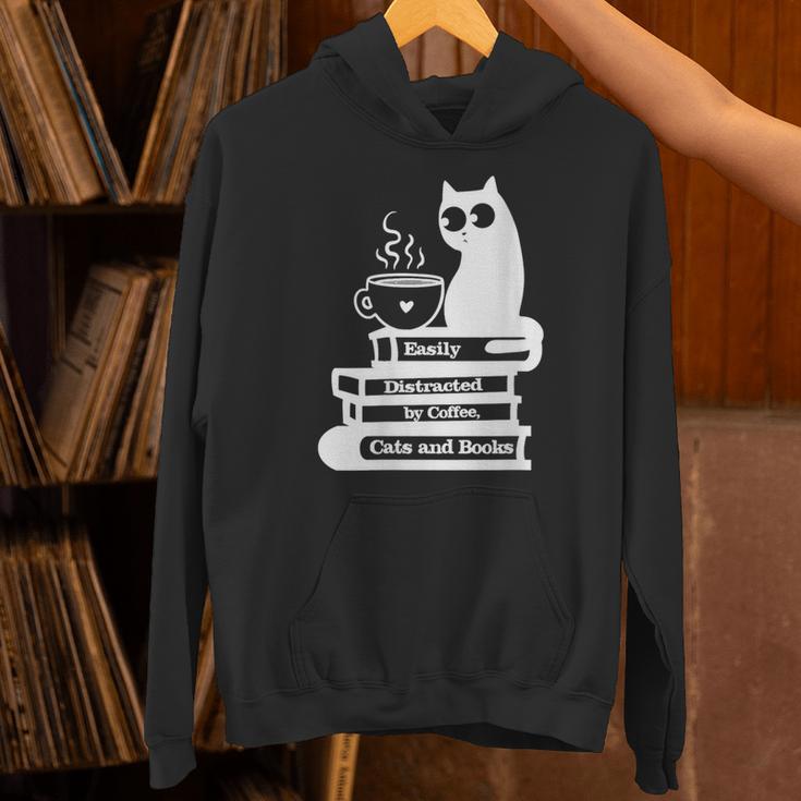 Easily Distracted Cats Coffee And Books Unisex Hoodie Easily Distracted Cats Coffee And Books Unisex Hoodie