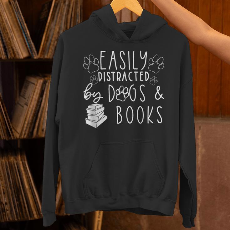 Easily Distracted By Dogs & Books Lover Reading Unisex Hoodie