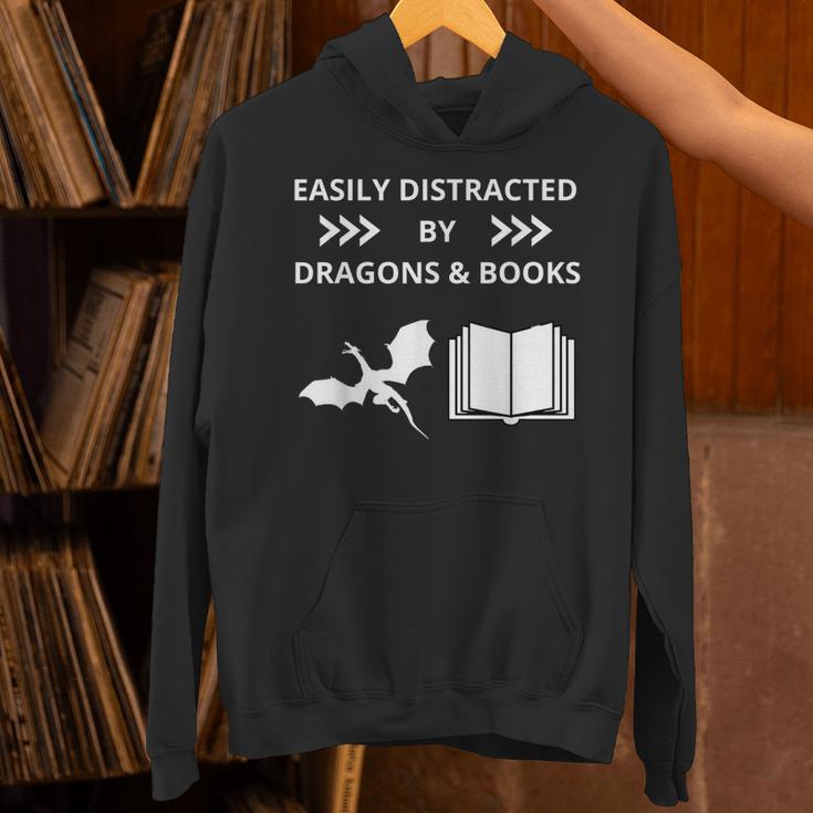 Easily Distracted By Dragon And Books Nerds Unisex Hoodie