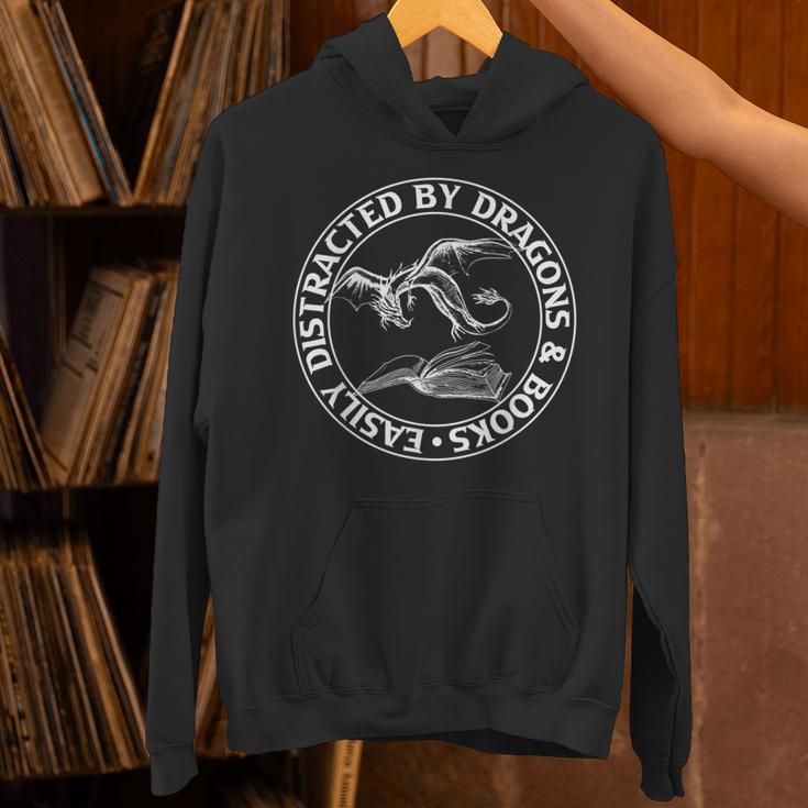 Easily Distracted By Dragons & Books Book Lover Fantasy Unisex Hoodie