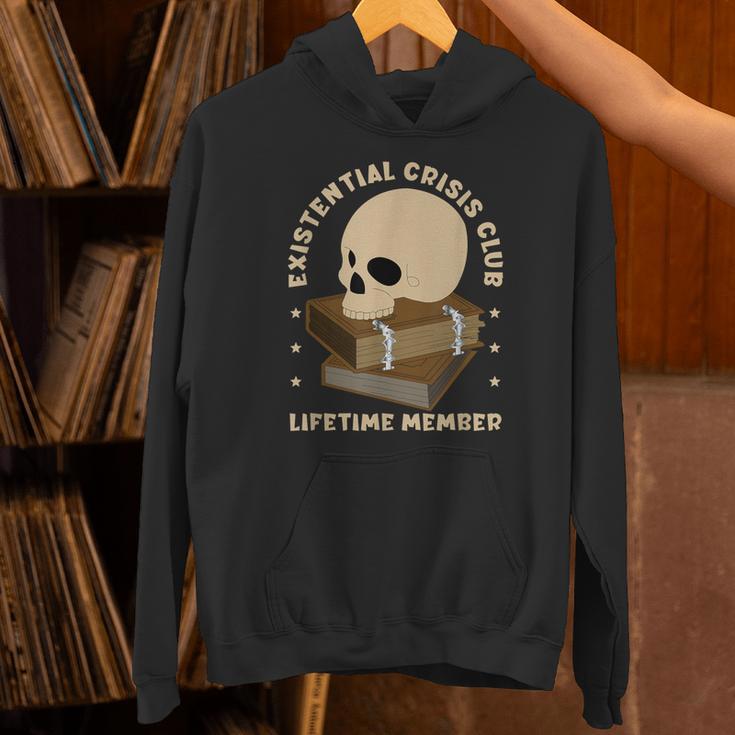 Existential Crisis Club Lifetime Member Skull Books Sarcasm Unisex Hoodie