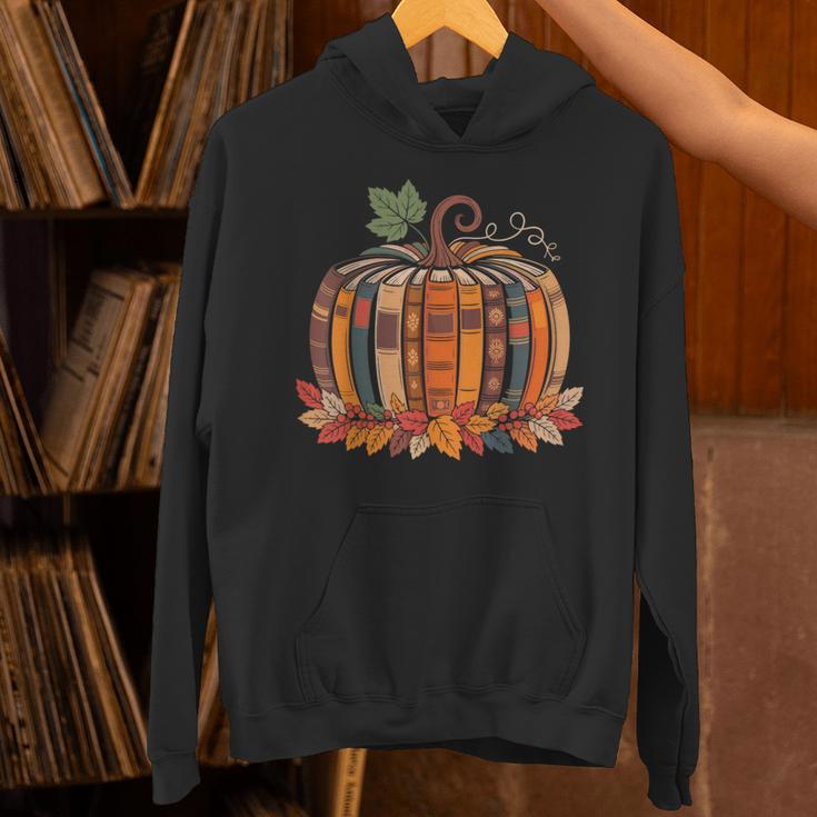 Fall Book Pumpkin Retro Reading Teacher Autumn Books Lover Unisex Hoodie