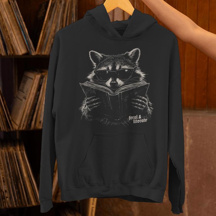 Feral But Literate Raccoon Reading Book Library Animal Meme Unisex Hoodie
