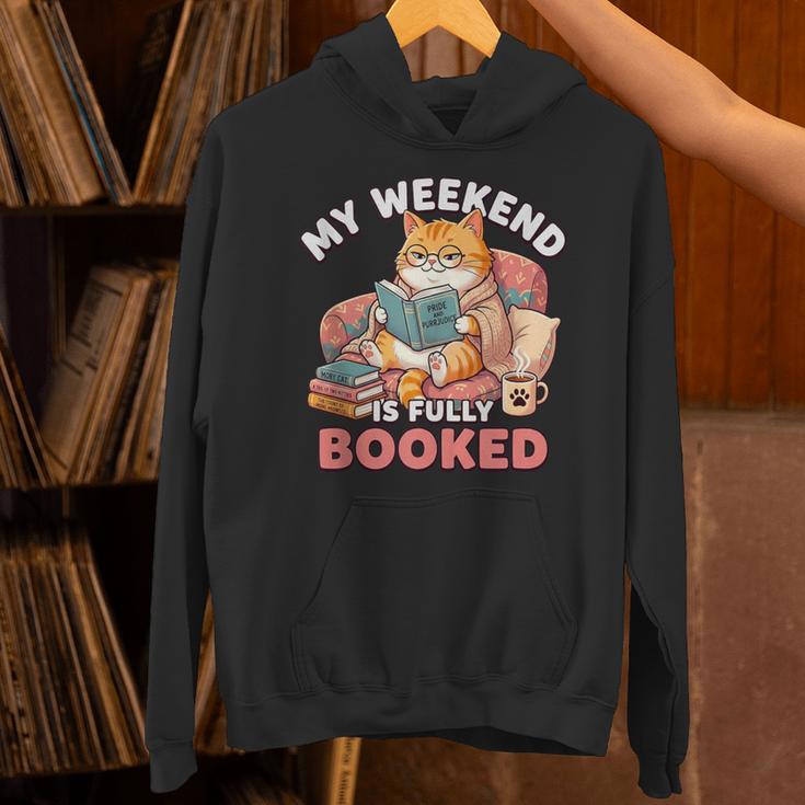 My Weekend Is Fully Booked Cute Cat Book Lover Dad Joke Unisex Hoodie
