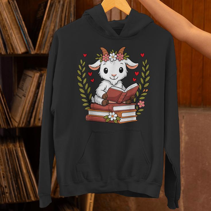 Goat Reading Book Graphic Goat With Book Floral Unisex Hoodie