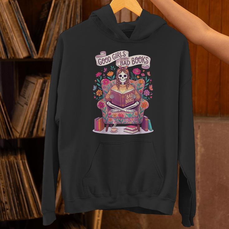 Good Girl Read Bad Books Skeleton Reading Bookworm Unisex Hoodie