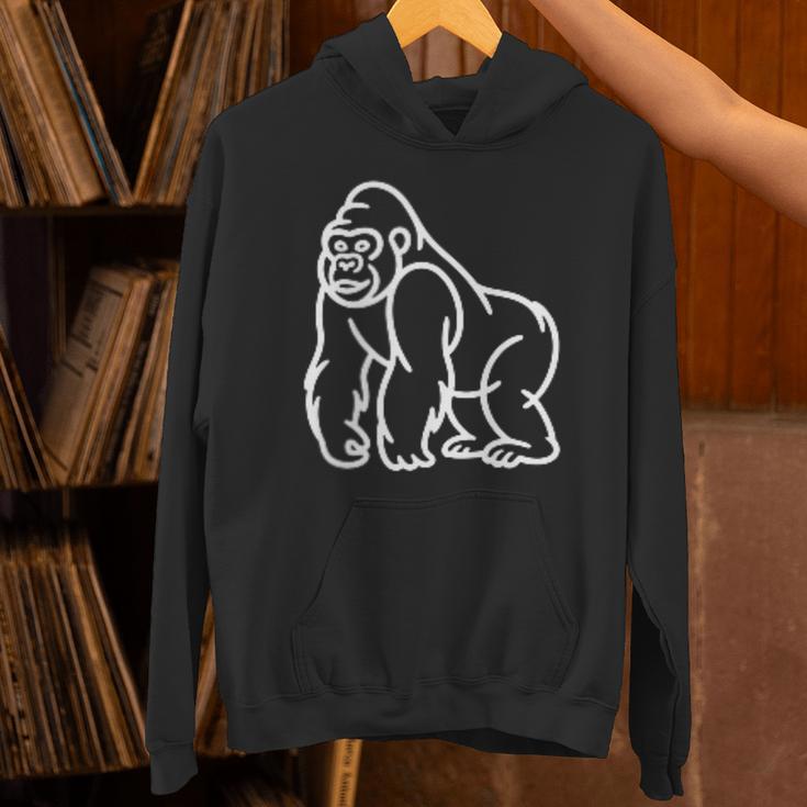 Gorilla ミニマリスト バッジ パッチライン アート 動物 パーカー
