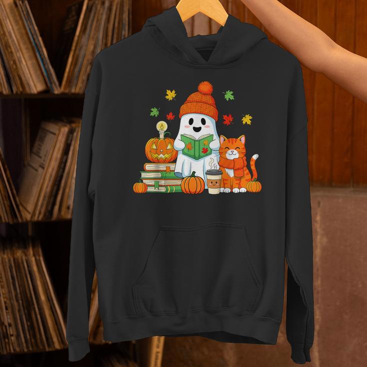 Halloween Ghost Cat Reading Book Women Girls Cute Unisex Hoodie Halloween Ghost Cat Reading Book Women Girls Cute Unisex Hoodie