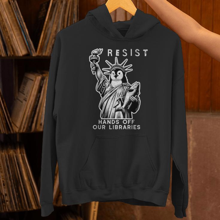 Hands Off Our Libraries Books Reading Penguin Resist Protest Unisex Hoodie