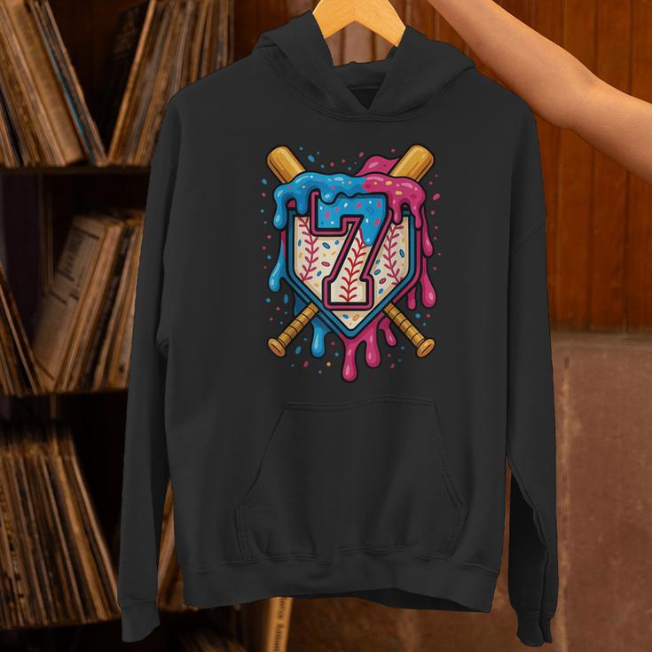 HUGvyn 7th Birthday Baseball Ice Cream Drip Number 7 Kid Boy Unisex Hoodie HUGvyn 7th Birthday Baseball Ice Cream Drip Number 7 Kid Boy Unisex Hoodie