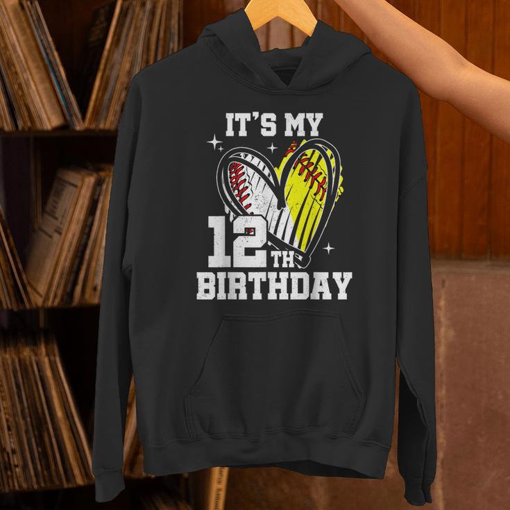 It's My 12th Birthday Baseball Softball Heart 12 Year Old Unisex Hoodie It's My 12th Birthday Baseball Softball Heart 12 Year Old Unisex Hoodie
