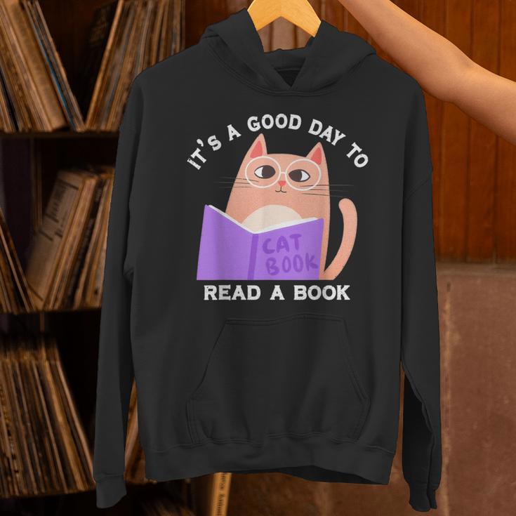 It's a Good Day To Read a Book Cat Kitty Reading Book Men Women Kids Unisex Hoodie