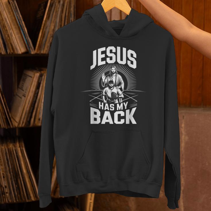 Jesus Has My Back Baseball Faith Motivation Tee Christian Unisex Hoodie