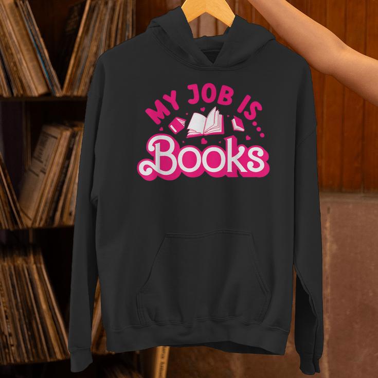 My Job Is Books Pink Retro Book Lovers Women Librarian Unisex Hoodie