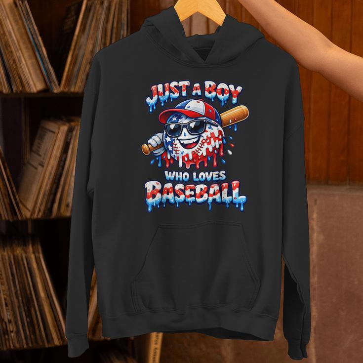 Just A Boy Who Loves Baseball Patriotic Drip For Youth Boys Unisex Hoodie