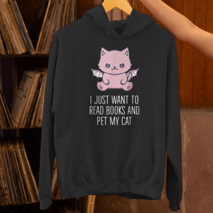 I Just Want To Read Books And Pet My Cat Pastel Goth Kawaii Men Women Kids Unisex Hoodie