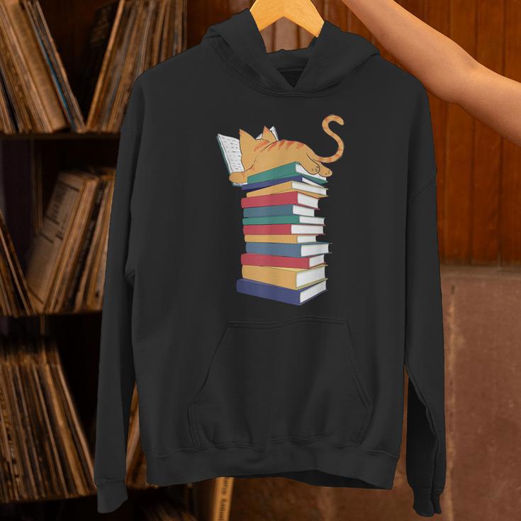 Kawaii Cat Lover Reading Books Librarian Humor Tee Unisex Hoodie