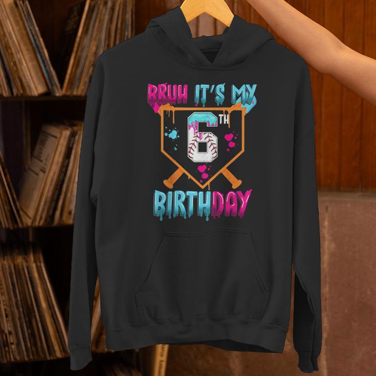 Kids Baseball Drip Bruh It's My 6th Birthday Boy Ice Cream Drip Unisex Hoodie