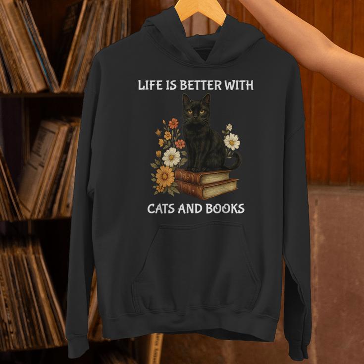 Life Is Better With Cats And Books Cute Cat Lover For Men Women Kids Unisex Hoodie Life Is Better With Cats And Books Cute Cat Lover For Men Women Kids Unisex Hoodie