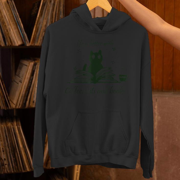 Life With Book Reading Cats And Coffee Ironic Kitty Unisex Hoodie