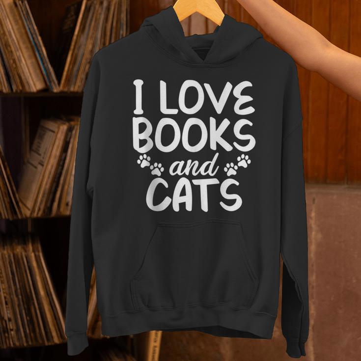 I Love Books And Cats Book Lover Unisex Hoodie