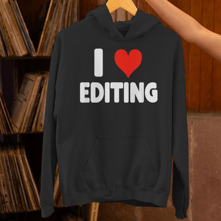 I Love Editing Heart Movie Film Newspaper Journalism Book Unisex Hoodie