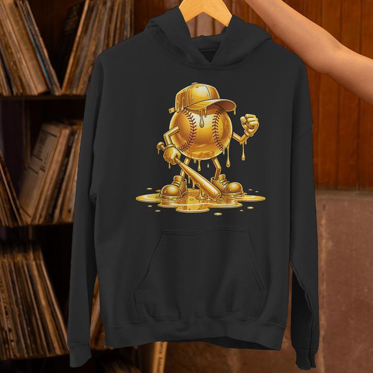 Melting Baseball Mascot Slugger Bat Cap Cartoon Unisex Hoodie Melting Baseball Mascot Slugger Bat Cap Cartoon Unisex Hoodie