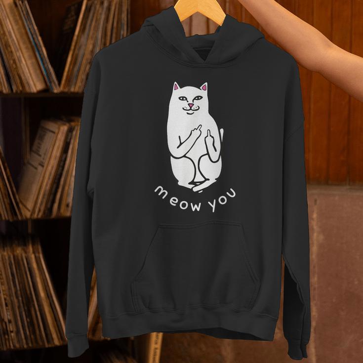 Meow You Cat Moody Cat 中指 猫好き パーカー