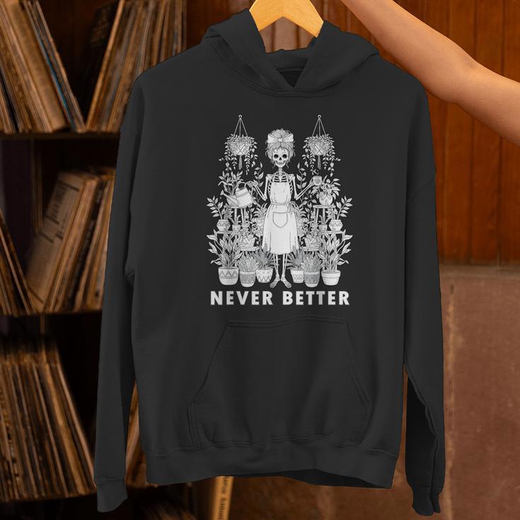 Messy Bun Skeleton Reading Book Coffee Never Better Unisex Hoodie
